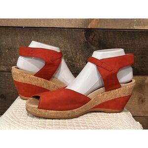 Dansko Sandals Womens 9.5/41 Charlotte Wedge Ankle Strappy Red Leather
